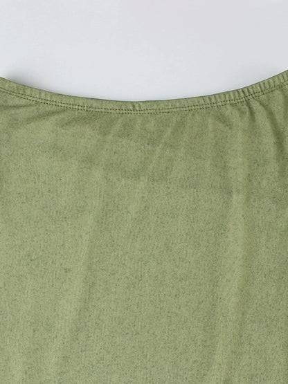 Groene vintage mesh patchwork haltertop en midi-rok