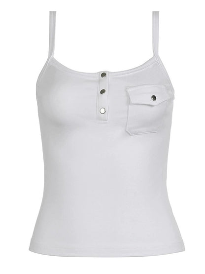 Witte vintage Bottons tanktop aan de voorkant met zak