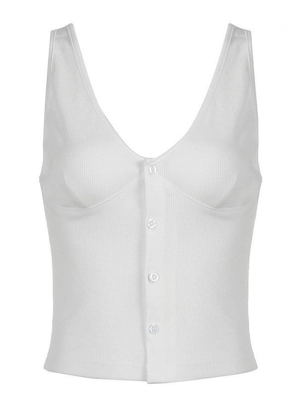 Witte vintage V-hals tanktop met knopen