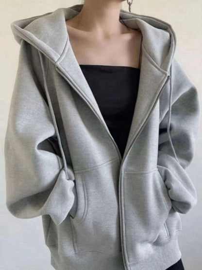 Solid Color Hip Hop Oversized Hoodie with Zip