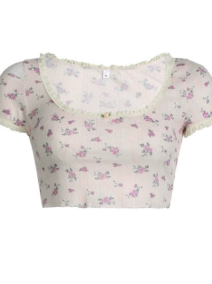 Crop top met kanten rand en bloemenprint