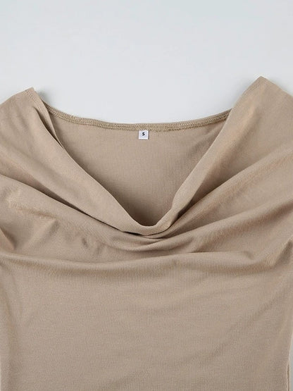 Light Brown One Shoulder Short Sleeve Top