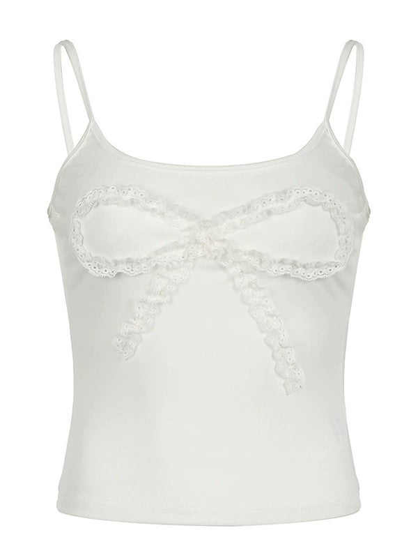 Witte kanten strik-splicing cami-top