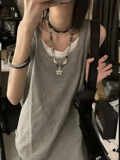 JY Grey Vintage Amerikaanse Stijl Mouwloos Tanktopje