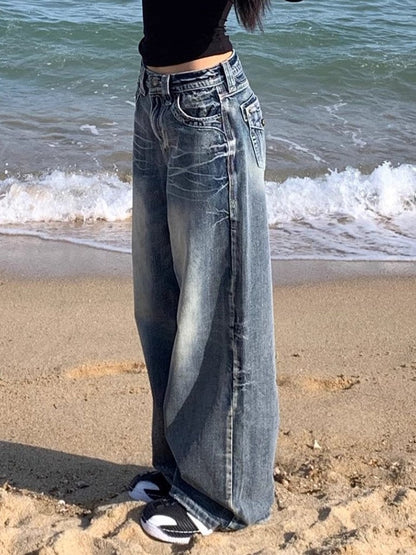 Hip Hop Washed Distressed High Waist Baggy Jeans