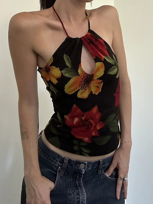 Vintage bloemenprint uitgeholde cami top