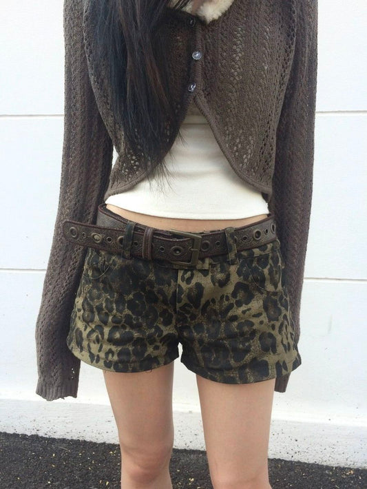 Hip Hop Leopard Print Low Rise Denim Shorts