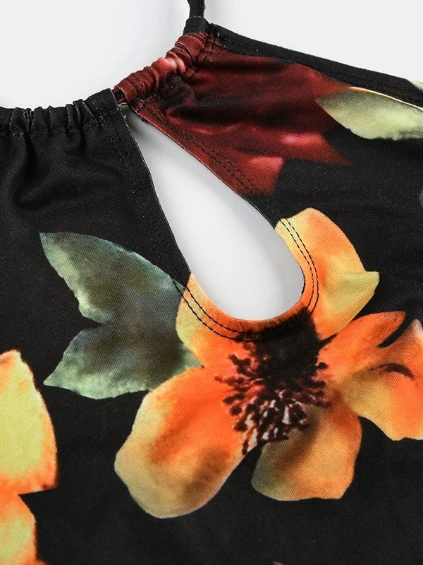 Vintage bloemenprint uitgeholde cami top