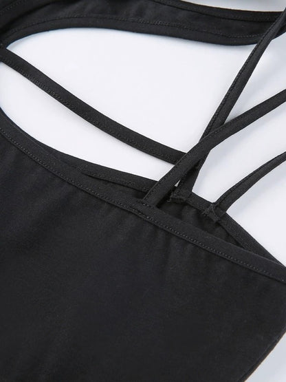 Black Cutout Backless Round Neck Crop Top