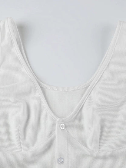 Witte vintage V-hals tanktop met knopen