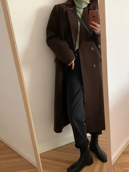 Manteau long vintage marron avec col à revers