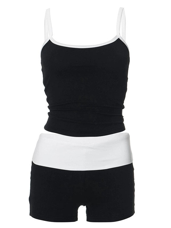 Ensemble deux pièces noir rétro slim fit haut camisole et short