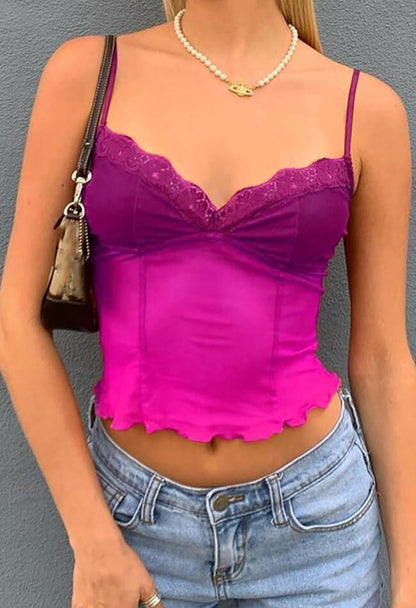 Vintage pure mesh schimmel cami top met V-hals