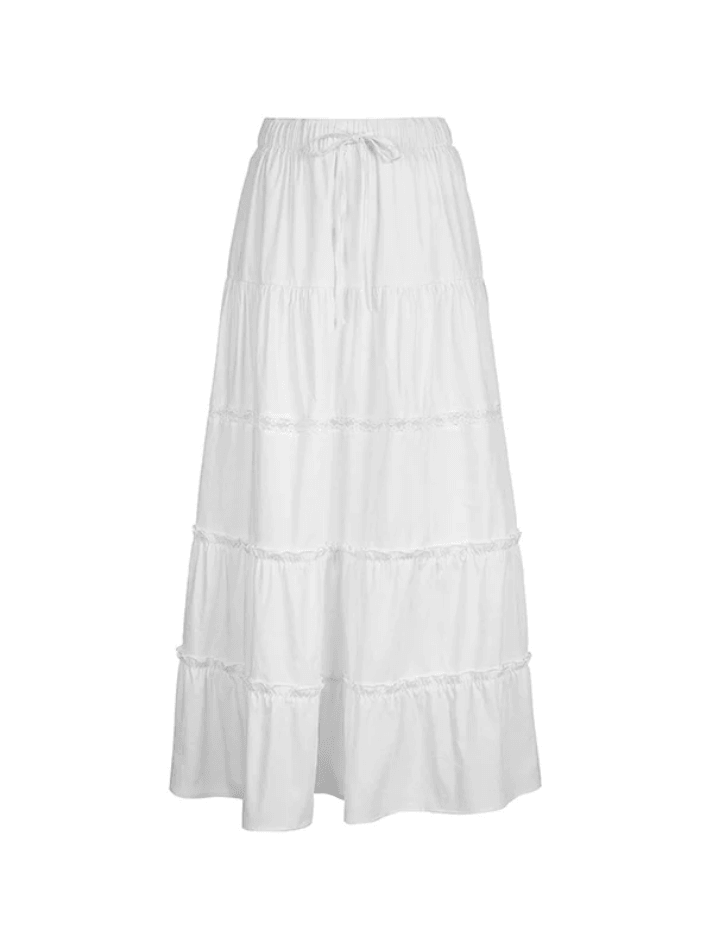 White Y2K Slit Layered Midi Skirt