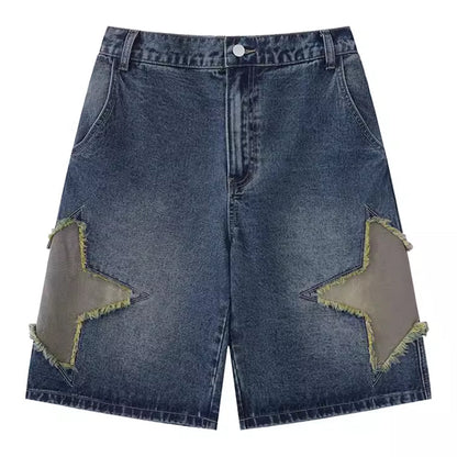 Short en jean effet délavé avec patch étoile Y2K