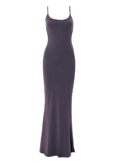 Solide klassieke bodycon-rib maxi-jurk met bandjes