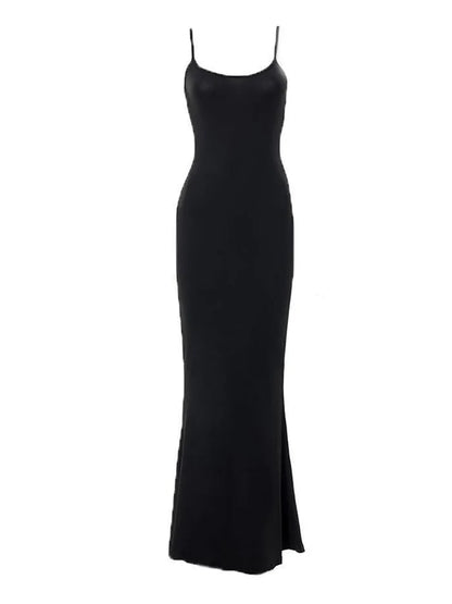 Solide klassieke bodycon-rib maxi-jurk met bandjes