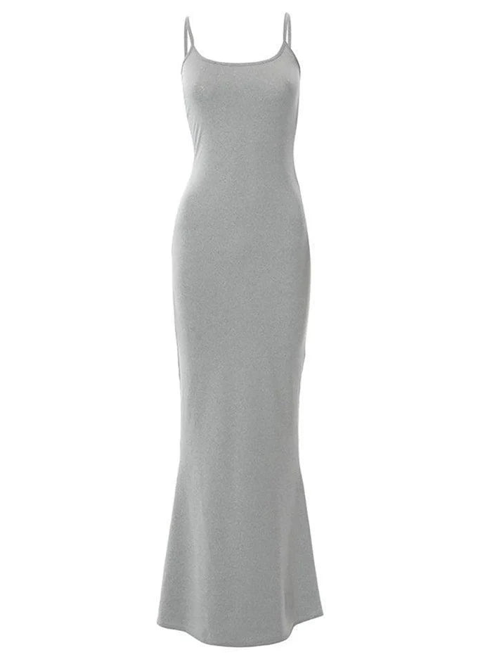 Solide klassieke bodycon-rib maxi-jurk met bandjes