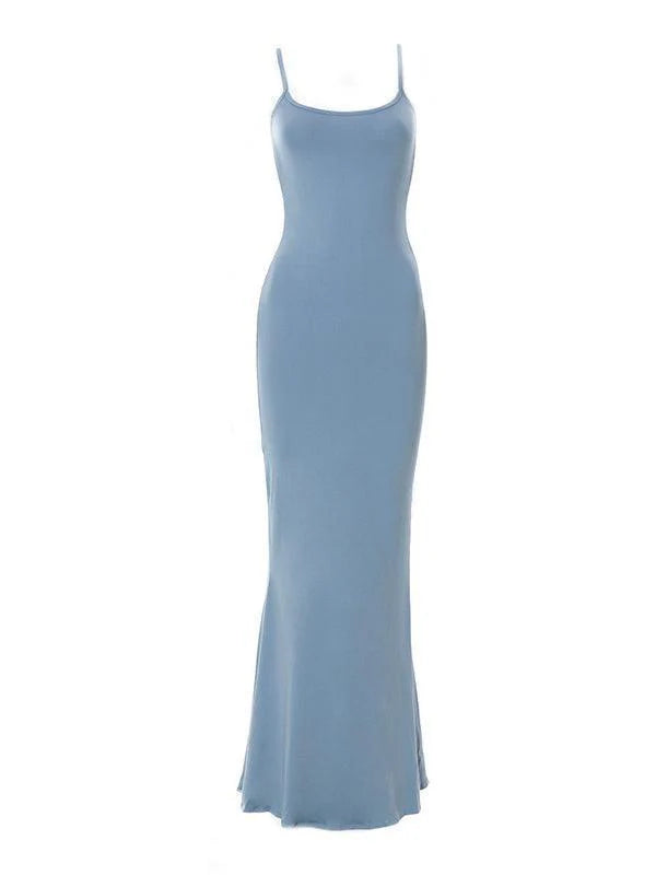 Solide klassieke bodycon-rib maxi-jurk met bandjes