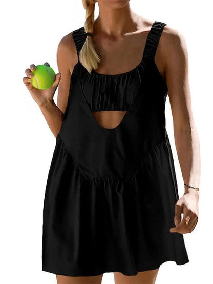 Mini-robe d'entraînement noire Sweet Tennis avec soutien-gorge et short intégrés
