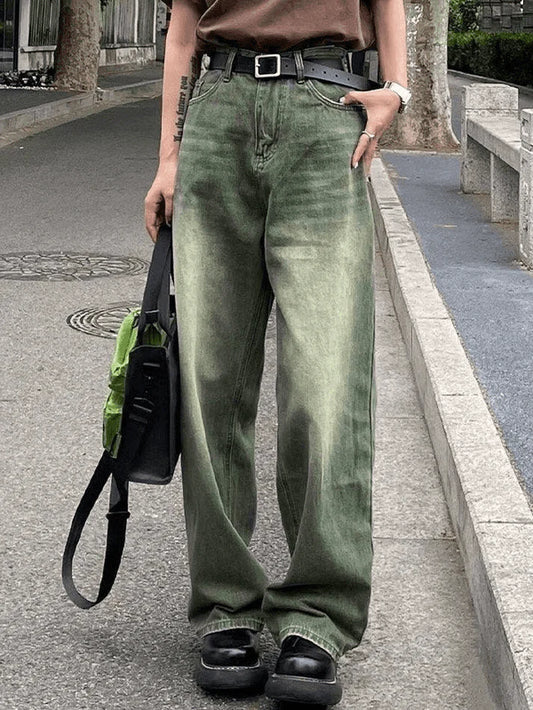 Green Vintage Faded Effect Boyfriend Jeans