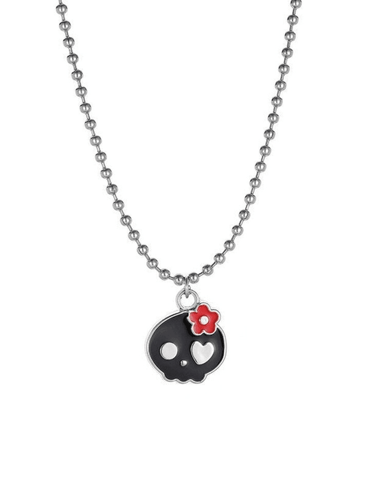Y2k Skull Necklace with Flower