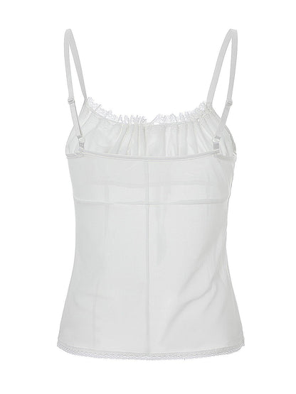 Witte chiffon cami top met kanten detail