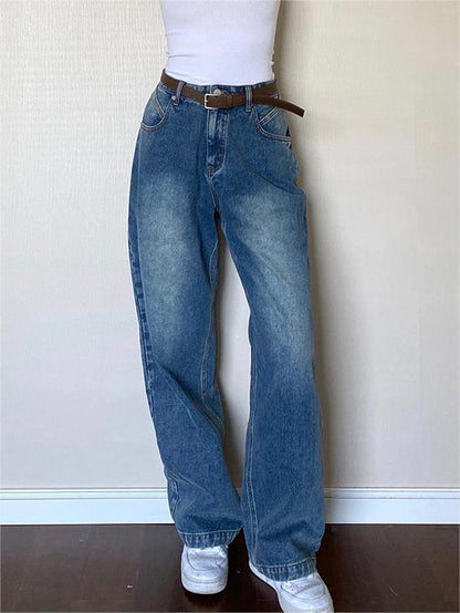 Blauwe vintage boyfriend jeans met vervaagd effect