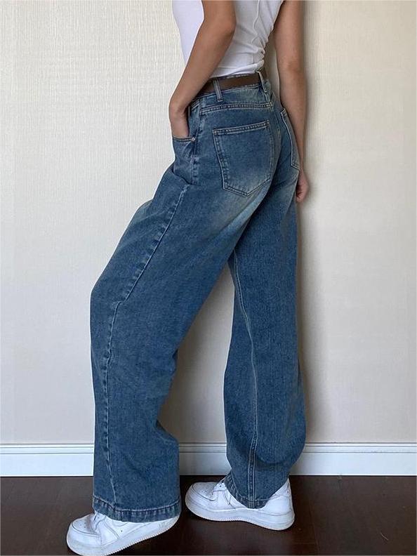 Blauwe vintage boyfriend jeans met vervaagd effect