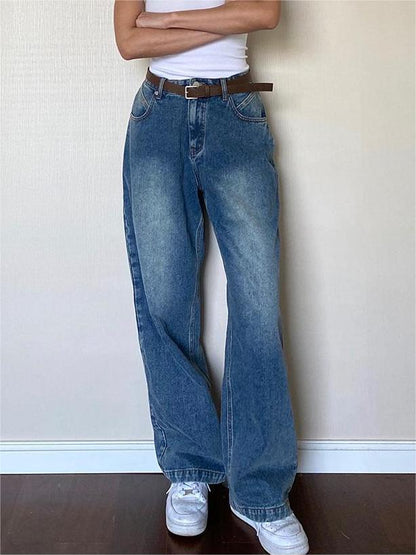 Blauwe vintage boyfriend jeans met vervaagd effect