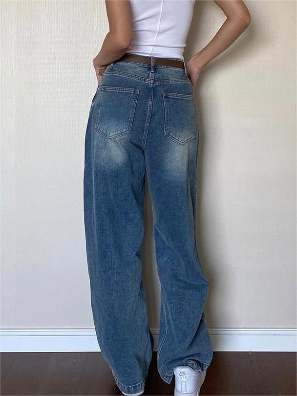 Blauwe vintage boyfriend jeans met vervaagd effect