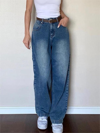 Blauwe vintage boyfriend jeans met vervaagd effect