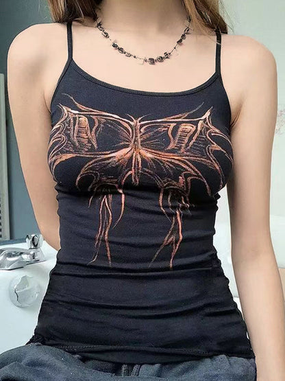 Camisole Punk Vintage noire à imprimé papillon