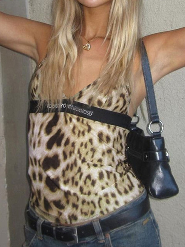 Leopard Macrame V-Neck Tank Top store