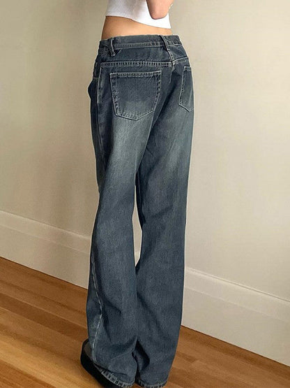 Vintage Dark Blue Washed Effect Boyfriend Jeans