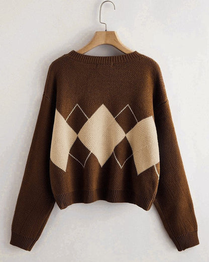 Pull basique Argyle marron vintage