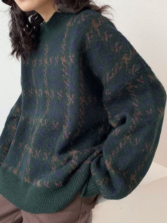 Groene vintage gebreide trui met geruit patroon