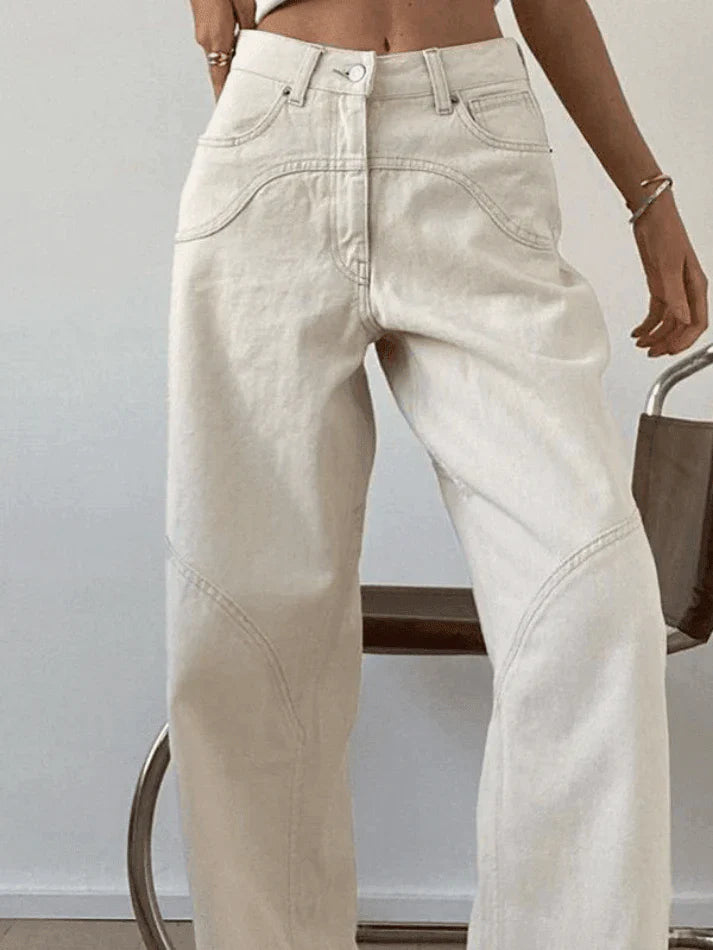 Witte Vintage Baggy Boyfriend Jeans met rechte pijpen en split